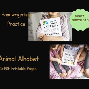 Animal Alphabet, Handwrighting Practice, Printable sheets.