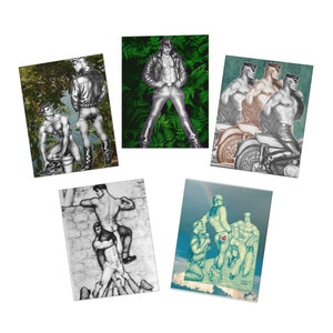 Tarjetas de felicitación de TOM OF FINLAND (paquete de 5) Hombres de cuero gay con imágenes físicas