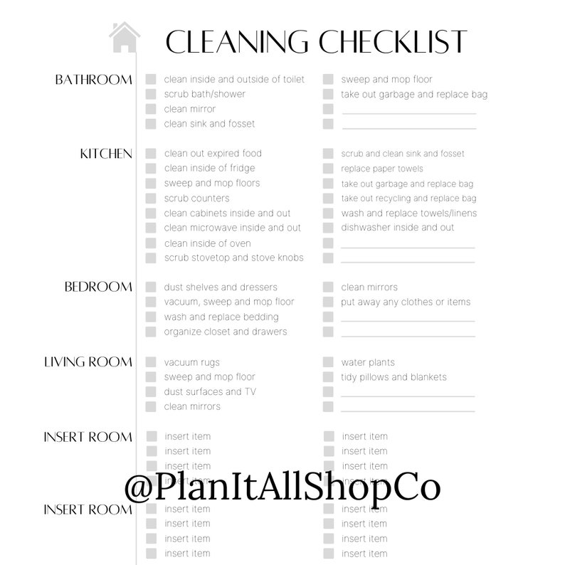 Simple Cleaning Checklist Printable Canva Template by Room Etsy