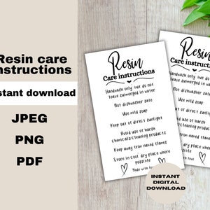 Printable Resin Care Card, Resin Care Instructions, Resin Care Card Digital Download, Small Business Care Card, Packaging Insert, Instant