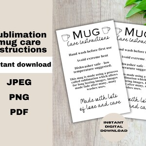 Cartão de cuidados com caneca de sublimação, instruções de cuidados com caneca, download digital do cartão de cuidados, cartão de cuidados para impressão, cuidados com sublimação, encarte de embalagem, instantâneo