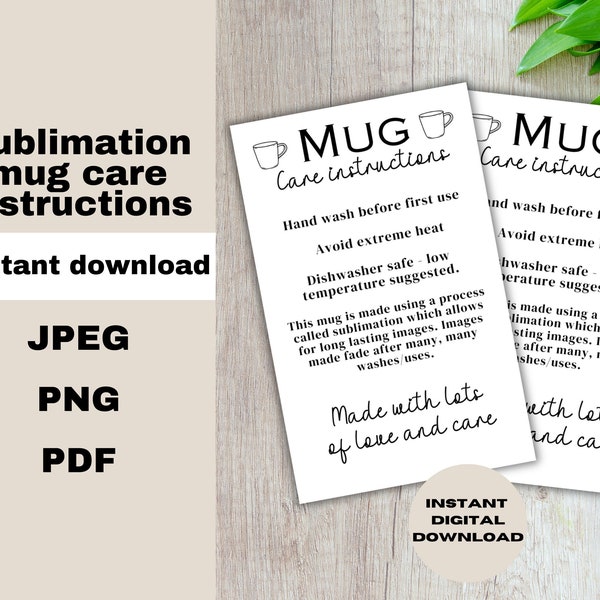 Sublimation Mug Care Card, Mug Care Instructions, Care Card Digital Download, Printable Care Card, Sublimation Care,Packaging Insert,Instant