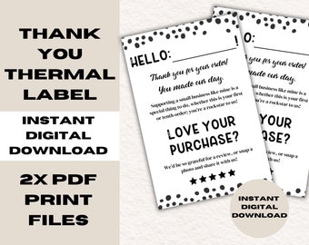 Thermal Printer Thank You Label, Thank You Sticker, Packaging Supplies, Business Supplies, Printable Label Sticker, Digital Download, PDF