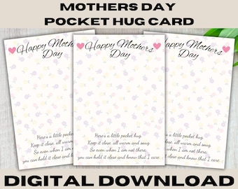 Mothers Day Pocket Hug, Pocket Hug Backing Card, Mothers Day Digital Download, Happy Mom Day PNG, Business Supplies, Printable Card