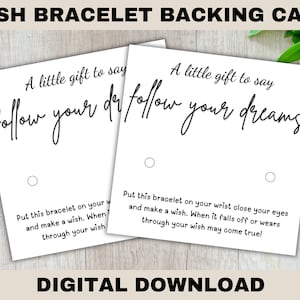 Follow Your Dreams Wish-armband, achtergrondkaartsjabloon armband, afdrukbare sieradenkaart, benodigdheden voor kleine bedrijven, afdruk- en snijbestand, png