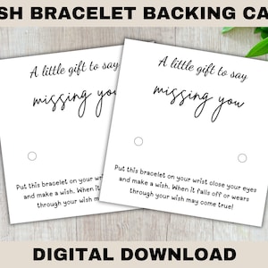 Cartão de pulseira Missing You Wish, cartões de apoio para pequenas empresas, suprimentos comerciais, imprimir em casa, imprimir e cortar PNG, download digital
