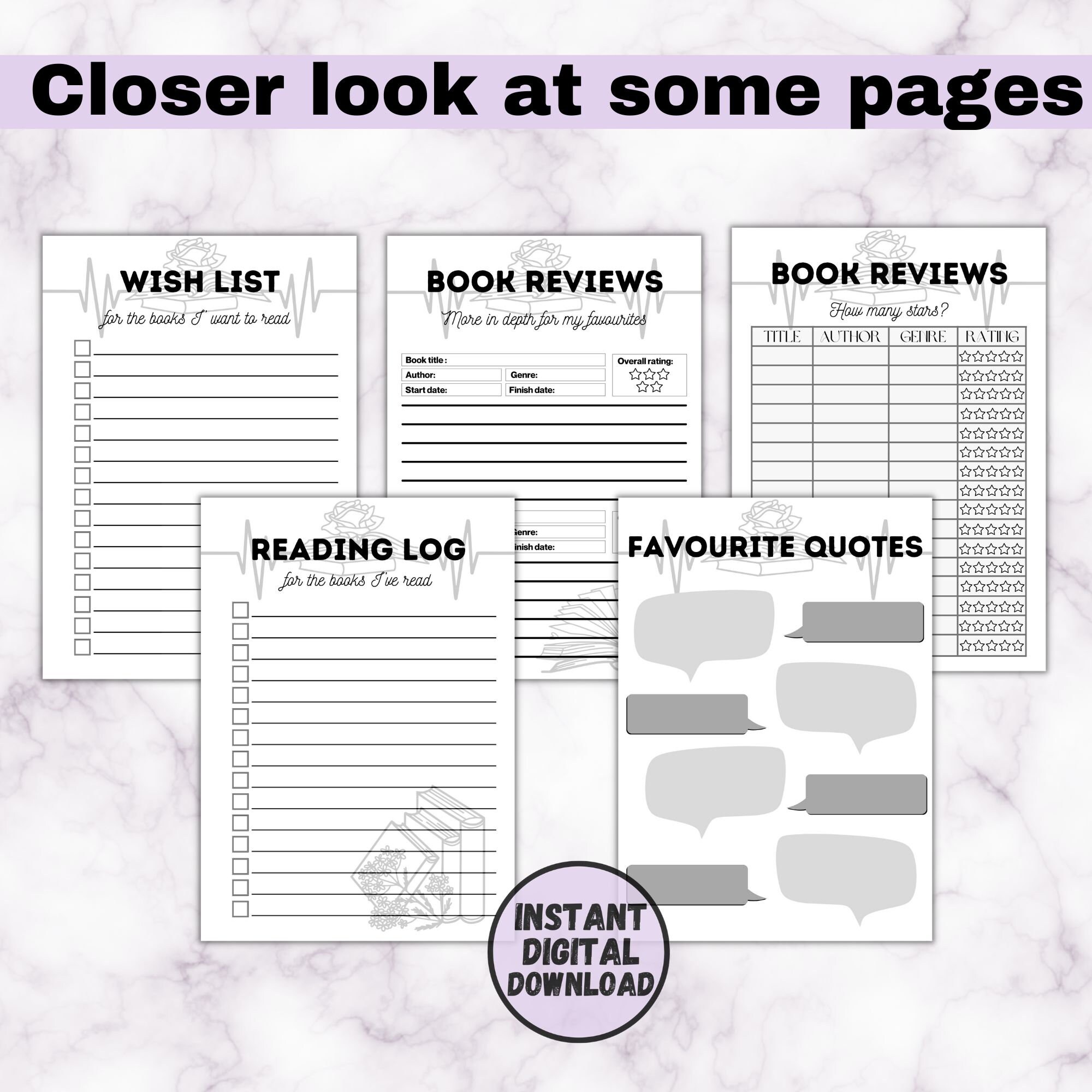 Book Journal for Book Lovers, Printable Book Journal, Goodnotes Book