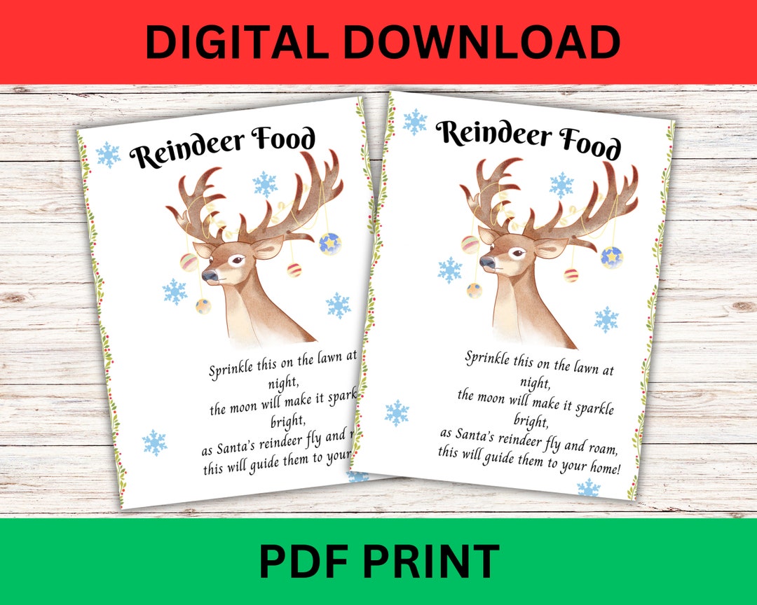 Printable Christmas Activities, Magic Reindeer Food, Digital Download, Commercial Use, Reindeer ...