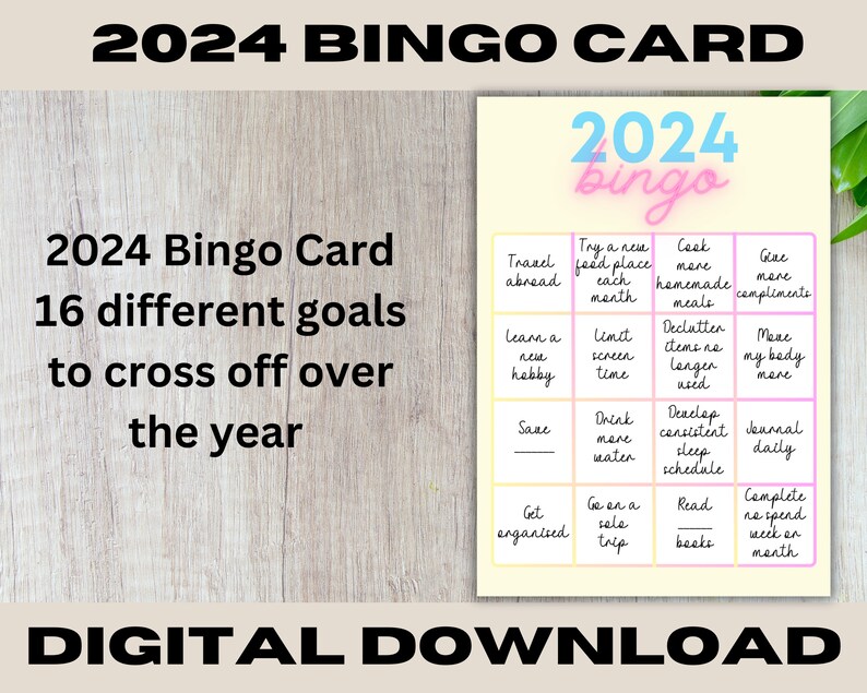 2024 Bingo Card, Vision Board for 2024, New Years Resolutions, 2024