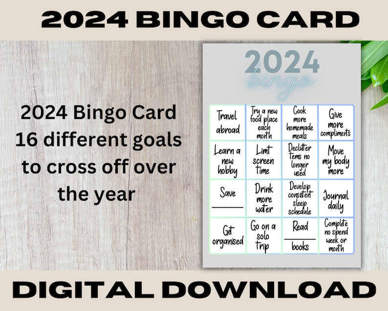 2024 Bingo Card, Vision Board for 2024, New Years Resolutions, 2024
