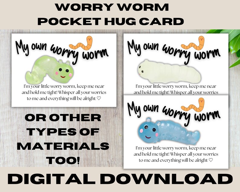 Worry Worm Card, Pocket Hug PNG File, Backing Card Template, Crochet ...