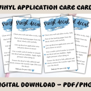Vinyl Decal Application Instructions Card (PNG, PDF)
