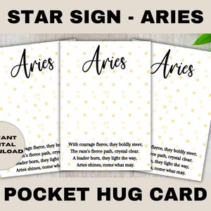 Aries Star Sign Card Printable, Pocket Hug Card Templates, Print at Home Business Supplies, Zodiac Sign PNG, Commercial Use Files, PDF Print