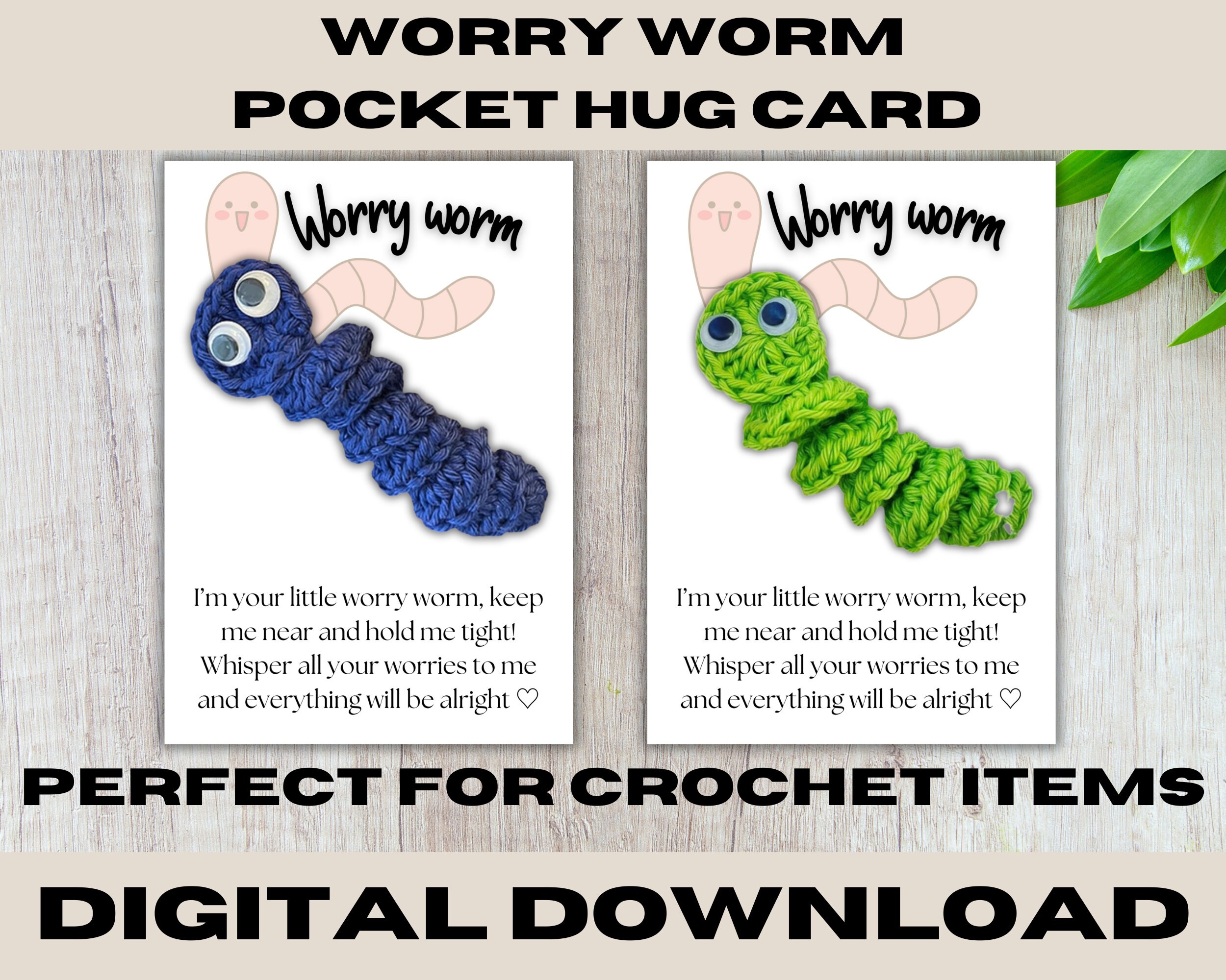 Worry Worm Cards, Backing Card Templates, Crochet Worm Cards, Pocket ...