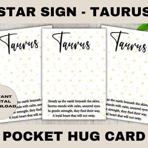 Signe astrologique taureau PNG, modèle de carte de câlin de poche, impression et fichier découpé, fournitures de bureau imprimables, impression de carte d'astrologie à la maison, carte de câlin d'ours