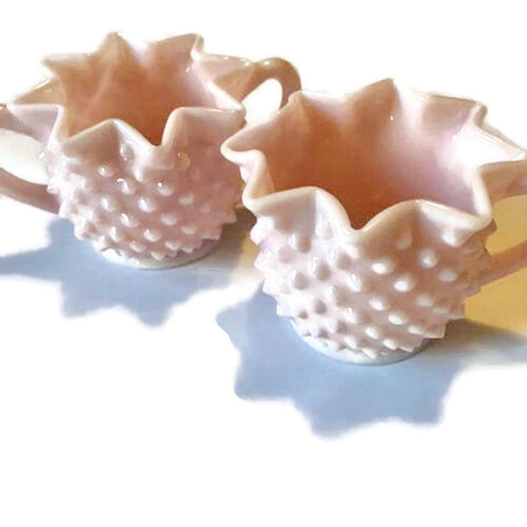 Pink Hobnail Fenton Cream and Sugar Set 1950s Pink Milk Glass Etsy