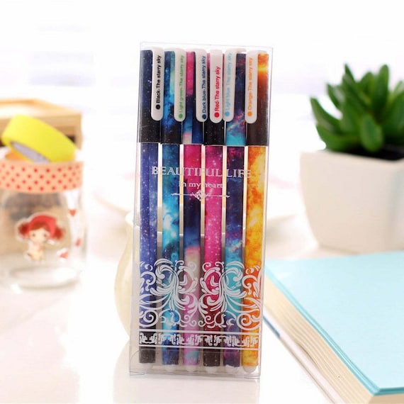 Starry Night Sky Pen Set, Set of 6 Colorful Gel Pens, Galaxy Pens