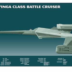 Star Trek Klingon Battle Cruiser K&#39;t&#39;inga Class Limited Edition Signed Numbered Spaceship Print by Geoffrey Mandel