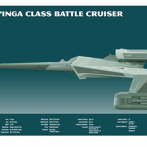 Star Trek Klingon Battle Cruiser K't'inga Class Limited Edition Signed Numbered Spaceship Print by Geoffrey Mandel