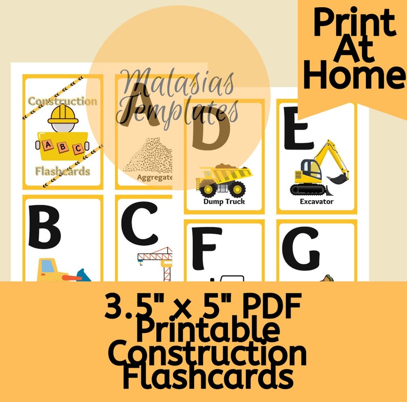 Construction Flashcards AZ Flashcards ABC Flashcards Etsy