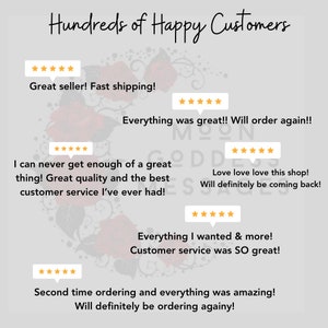 May include: A collage of customer reviews with five-star ratings and positive comments about a shop. The reviews highlight the shop's great quality, fast shipping, and excellent customer service.