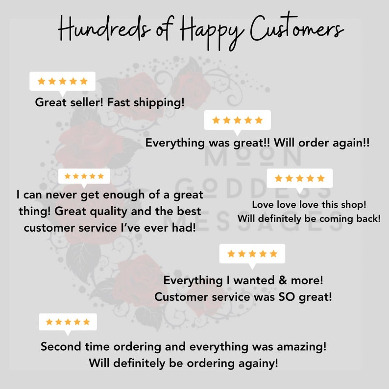 May include: A collage of customer reviews with five-star ratings and positive comments about a shop. The reviews highlight the shop's great quality, fast shipping, and excellent customer service.