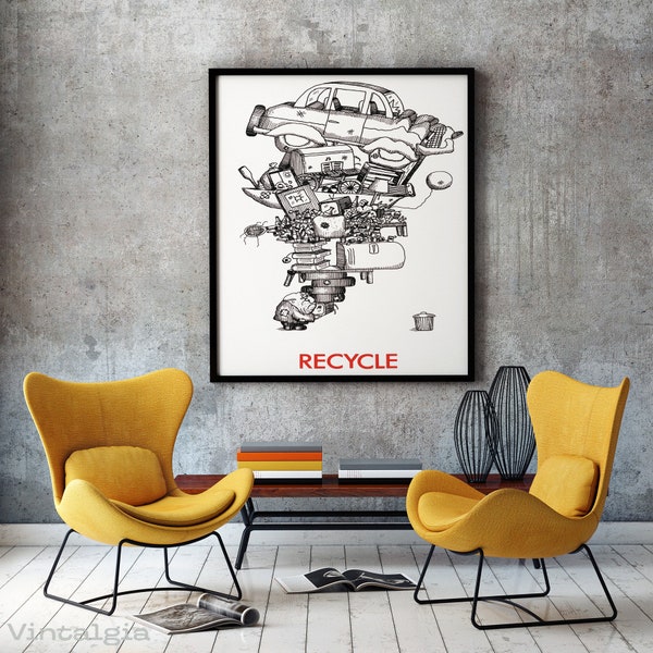 Recycle Poster | 1970s-Era Recycling Print | Eco-Friendly Wall Art | Recycle Print | Digital Download | Instant Download |Printable Wall Art