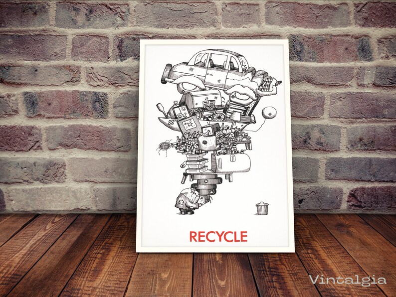 Recycle Wall Art Recycle Poster 1970sera Recycling Print Ecofriendly