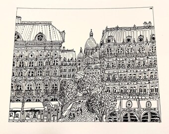 Paris City Sketch Drawing Print