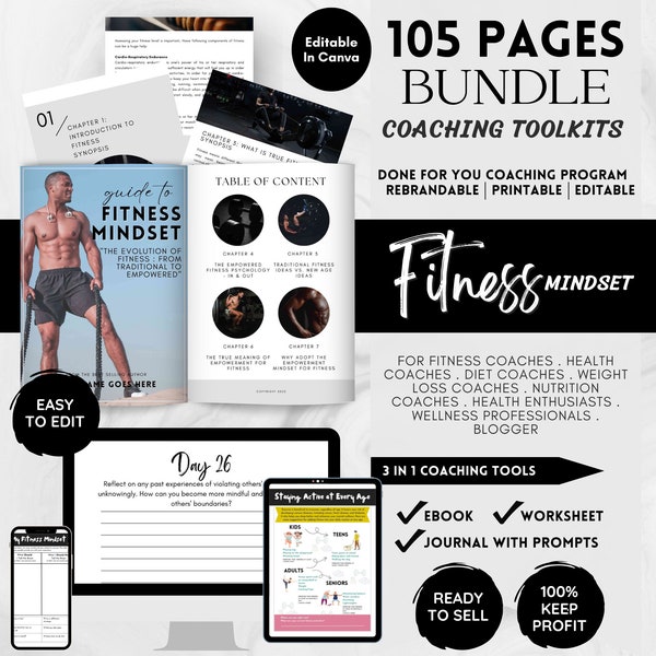 Fitness Bundle Done For You Coaching Tool | eBook, Worksheet, Journal | Fitness Goal, Fitness Planner, Fitness Guide, Fitness Mindset