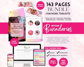 Boundaries Bundle Coaching Tools | eBook, Worksheet, Journal with prompt | Editable Template | Mental Health & Self Care | Therapy Tools