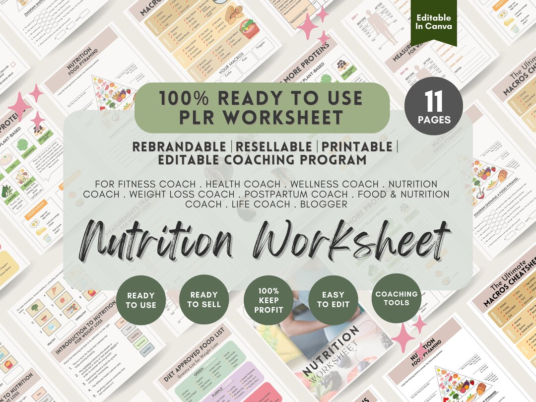 Food Nutrition Guide Worksheet, PLR Workbook, PLR Life Coaching Program ...
