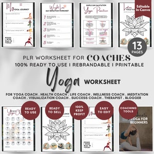 Printable Yoga Worksheet, PLR Brandable Coaching Program, Yoga Guide, Yoga Poses, Yoga Coach, Health Coach,Editable Workbook, Wellness Coach
