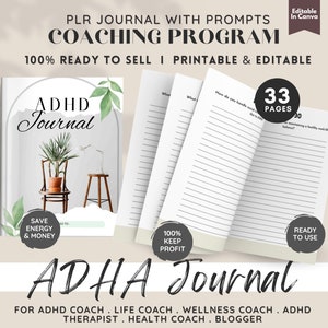 ADHD Journal, PLR Life Coaching Program, Journal with Prompts, Coaching Tools, Editable Journal, ADHD Therapist, Psychologist, Mental Health