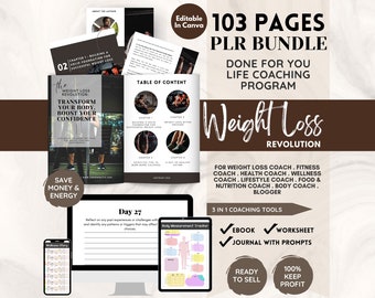 PLR Bundle Weight Loss ebook, Journal, Worksheet, PLR Life Coaching Program, Weight Loss Tracker, Fitness Planner, Diet Guide, Health Guide