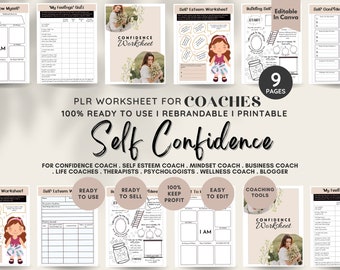 PLR Self Confidence Worksheets, Therapy Worksheets, PLR Life Coaching Program, Therapist, Wellness Care, Mental Health Guide, Self Esteem