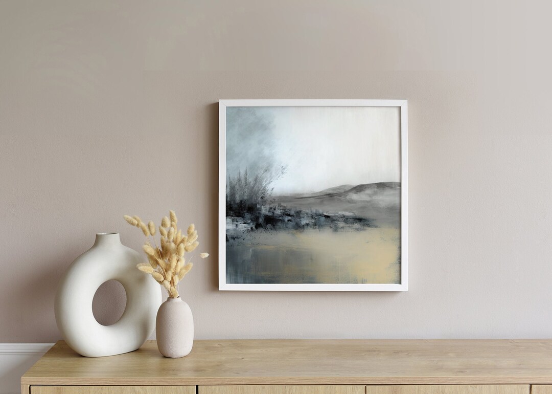 Neutral Abstract Landscape Art Print, Moody Landscape Painting, Instant Digital Download Wall