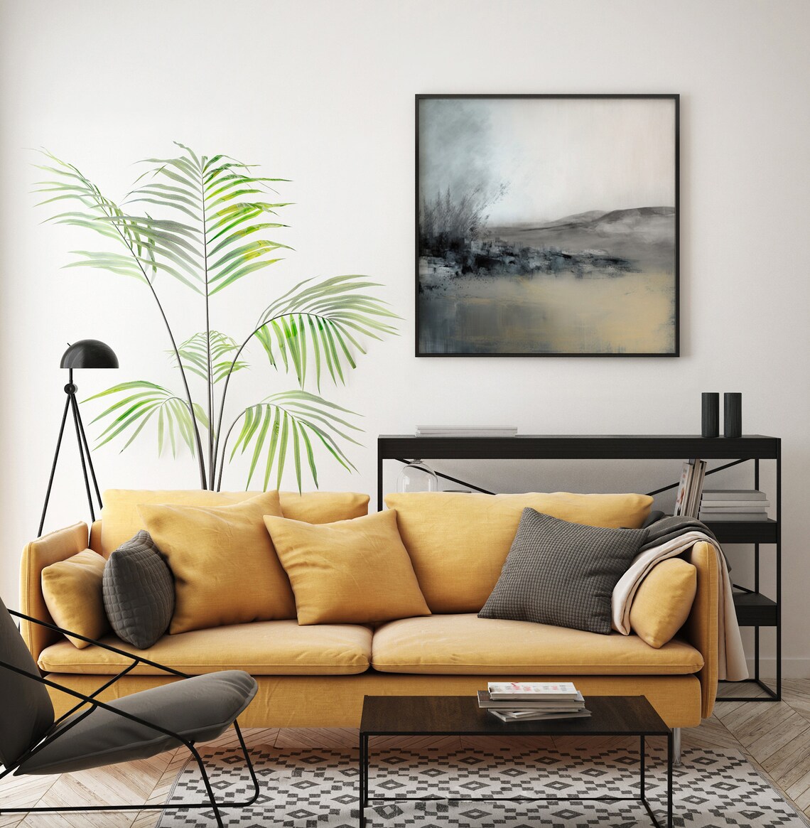 Neutral Abstract Landscape Art Print, Moody Landscape Painting, Instant Digital Download Wall