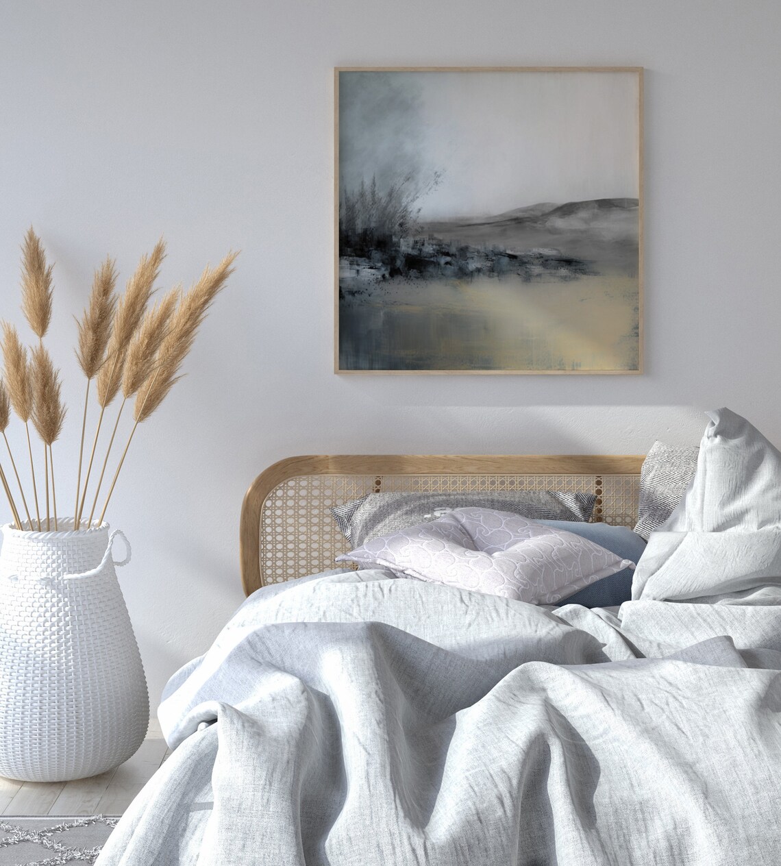 Neutral Abstract Landscape Art Print, Moody Landscape Painting, Instant Digital Download Wall