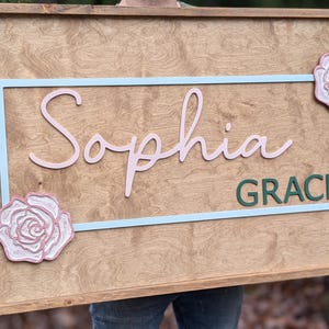 Custom Baby Name Signs, First and middle name, Wooden Nursery Sign, Floral Name Sign, Baby girl Sign, Nursery Wall Decor, Nursery wall art
