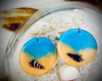 Handmade Beach Resin Earrings: Seashell Ocean Jewelry
