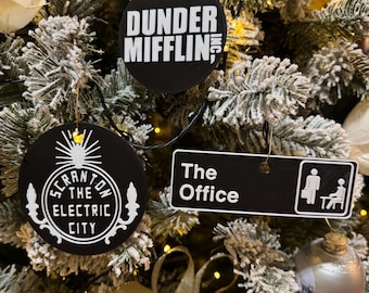 Enfeite de Natal inspirado em The Office, Dunder Mifflin, presentes de Natal, decorações, árvore de Natal, Scranton, Electric City
