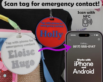 Emergency Contact Bag Tag - NFC Smart Backpack Tag - Scan Tag - Safety NFC Tag - Customizable Name Bag Tag Nameplate - School Nametag Circle