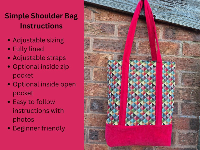 Simple Tote Bag Sewing PDF Pattern / Instructions. an Easy Shoulder Bag ...