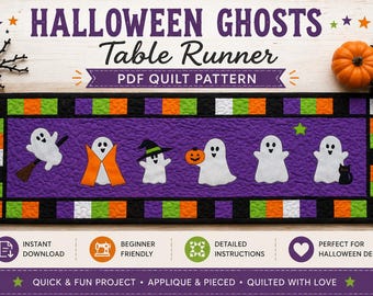 Ghostly Halloween Table Runner Pattern: Applique Quilted Design (PDF Pattern)