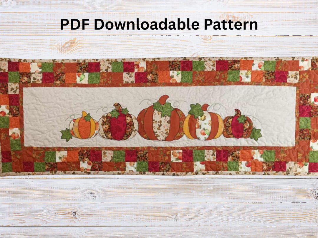 Pumpkin Table Runner PDF Pattern: Autumn Thanksgiving Applique Quilted ...