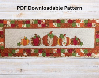Pumpkin Table Runner PDF Pattern: Autumn Thanksgiving Applique Quilted Design (Digital Download)