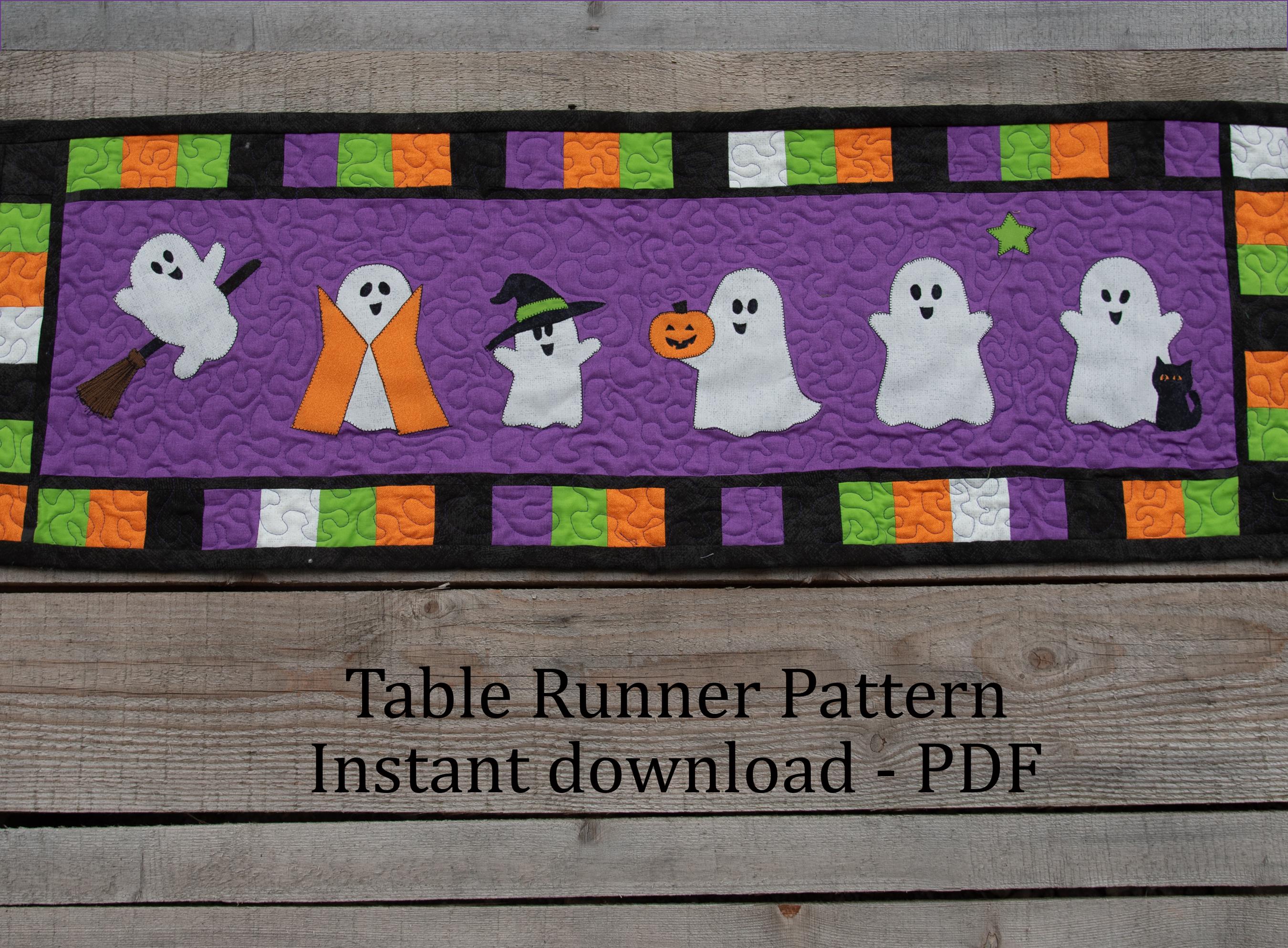 Ghostly Halloween Table Runner Pattern: Applique Quilted Design (PDF ...