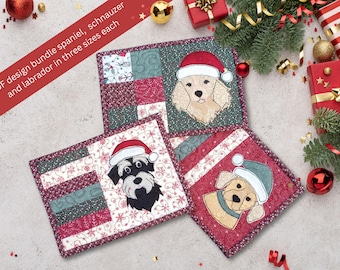 Christmas Dog Appliqué Pattern Bundle, Mug Rug & Stocking (PDF)