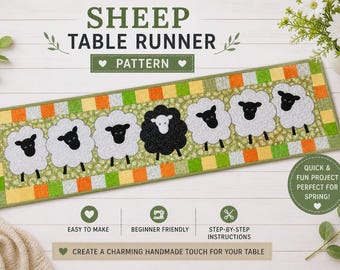 Sheep Table Runner Quilt Pattern – Appliqued Farmyard Patchwork Design (PDF Download) Simple quilted tablerunner